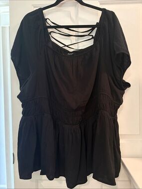 torrid Black Peplum Tunic with Lace Strappy Back